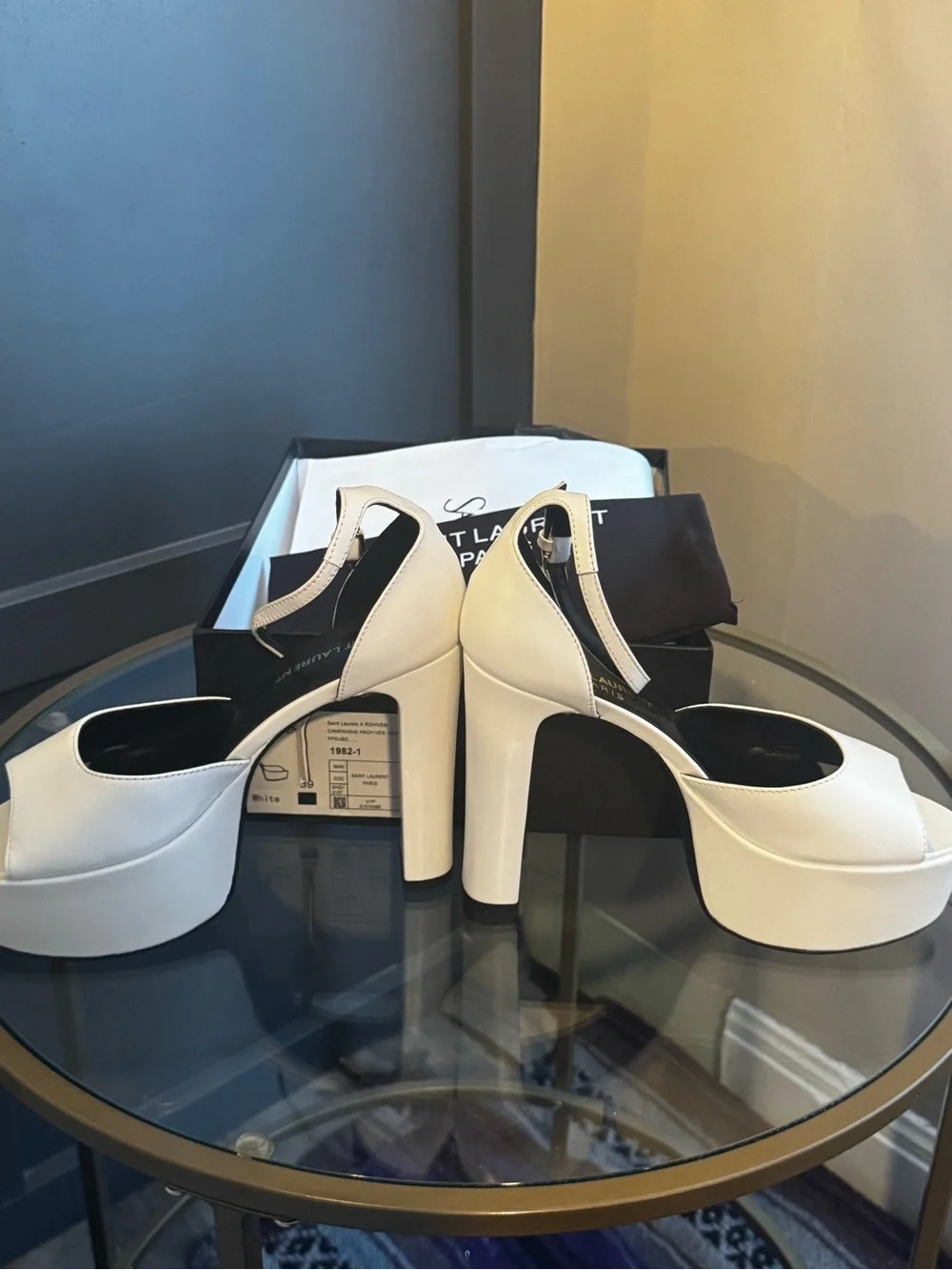 Saint Laurent White Platform Ankle-Strap Sandals